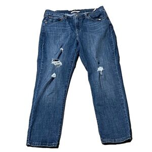 LEVI Strauss & Co Boyfriend Women’s Distressed Denim Blue Jeans (Sz 33)